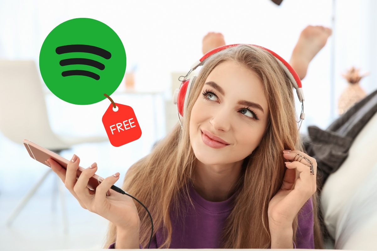 una chica escucha musica con cascos cómo hackear Spotify Premium en iPhone