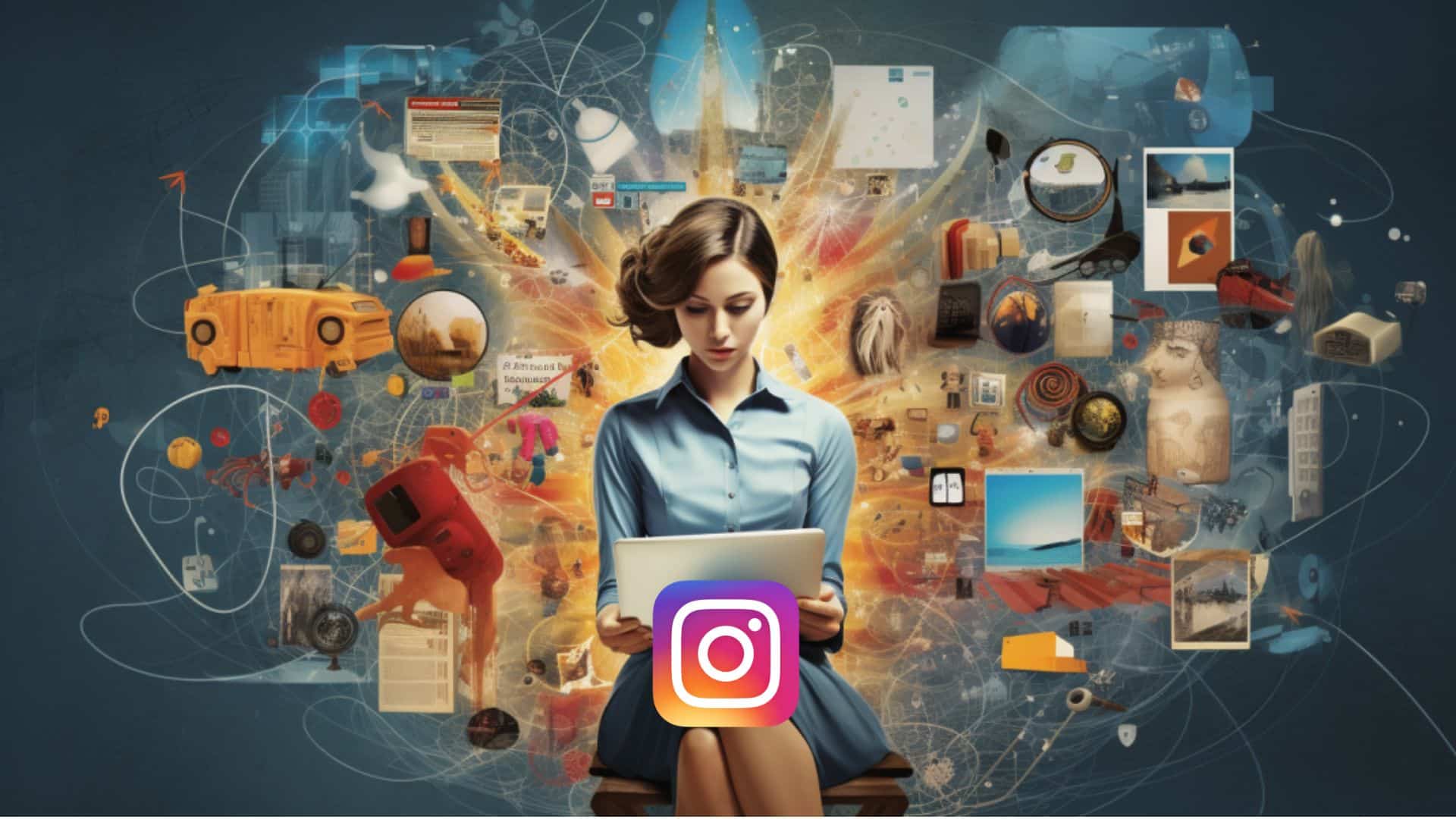 Una mujer sentada con un ordenador navega por la actividad de un usuario en instagram