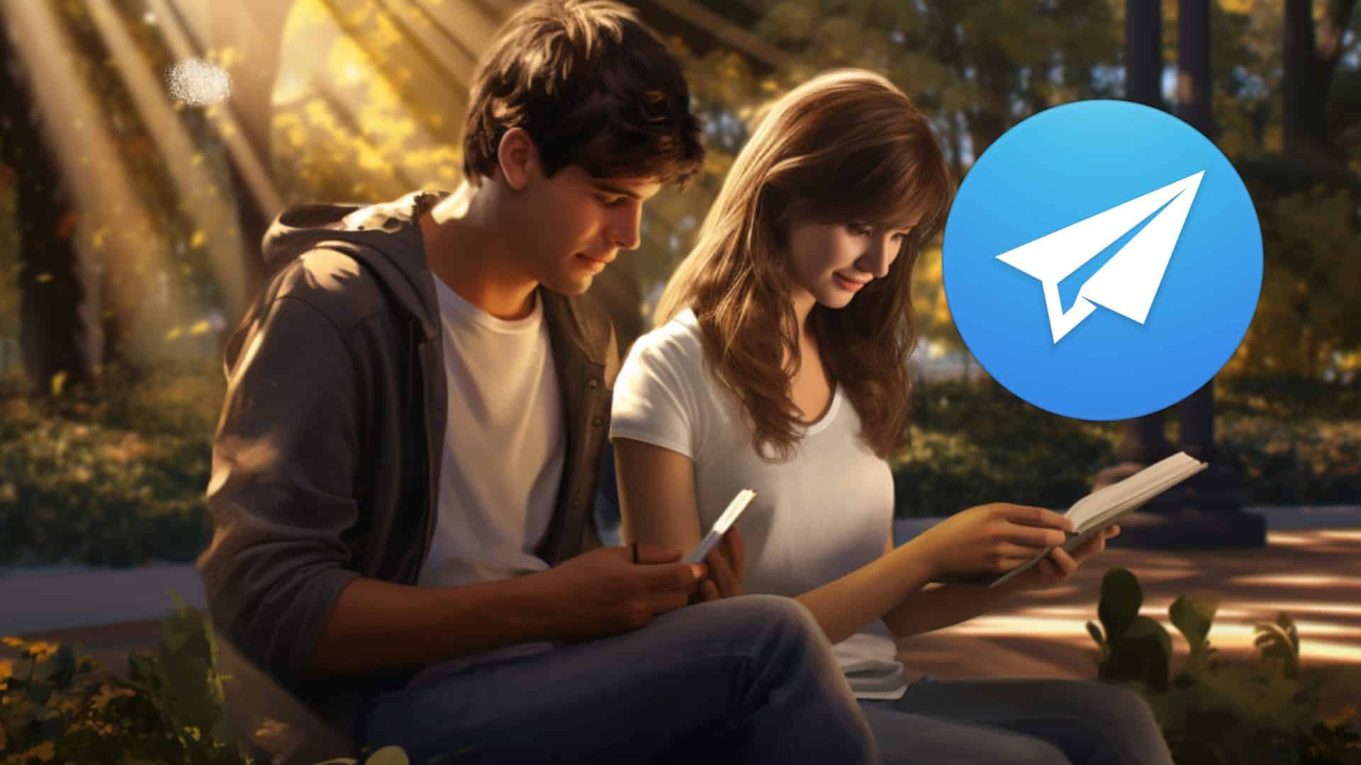 Pareja de chico y chica leen libros para aprender a espiar Telegram
