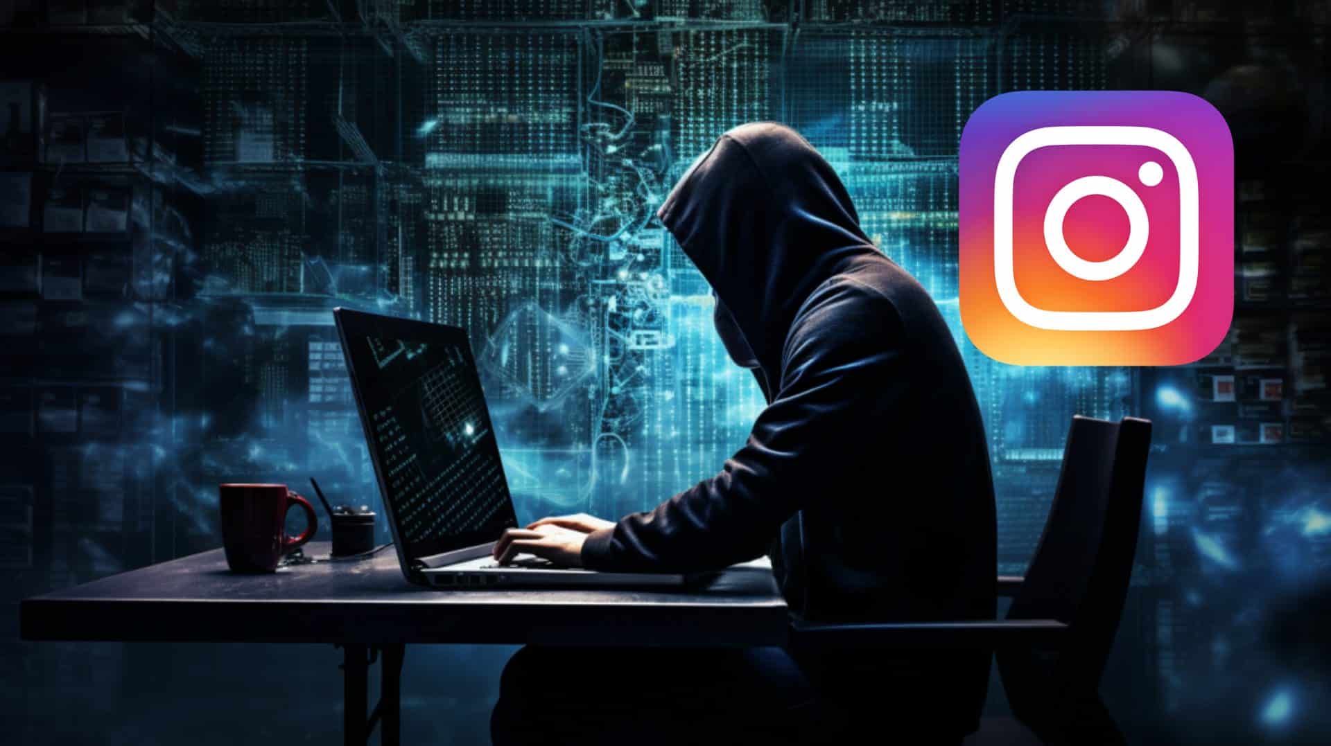hacker encapuchado hackea el instagram de otra persona desde un ordenador
