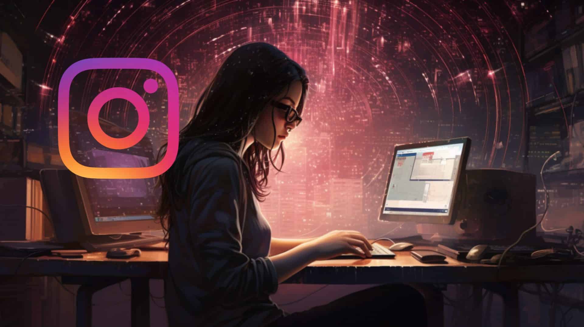 Chica en su ordenador intenta descubrir si le han hackeado su cuenta de instagram