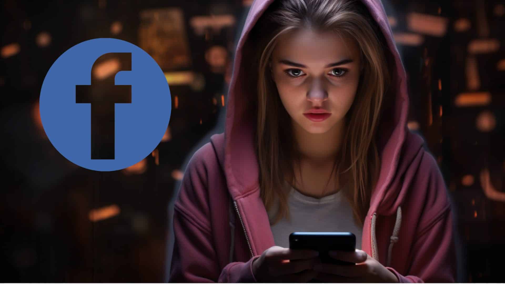 Chica observa su móvil mientras busca quién la espía en Facebook