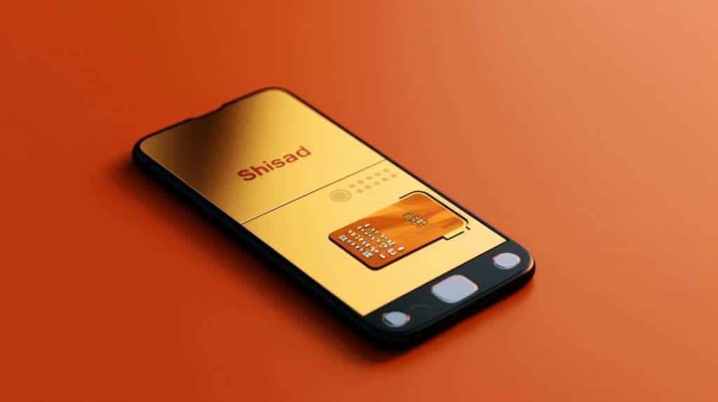 Telefono movil sobre fondo naranja con tarjeta sim para clonar